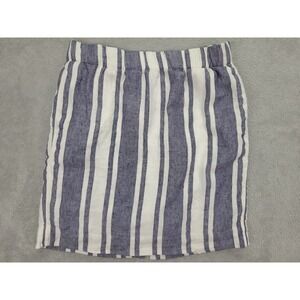 J. Crew Pull On Skirt in Striped Beauchamps Linen Size Large Blue White Nautical